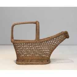 Woven Rattan Wine Bottle Serving Basket — French Work, Circa 1970
