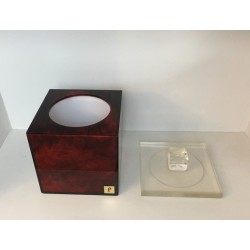 Square Ice Bucket in Tortoiseshell-Effect Red Lucite — Signed, French Work, Circa 1970