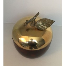 Apple-Shaped Ice Bucket in Red Lucite and Gilt Brass — French Work, Circa 1970