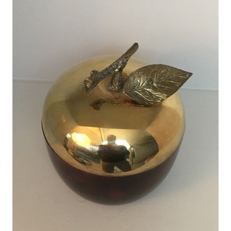 Apple-Shaped Ice Bucket in Red Lucite and Gilt Brass — French Work, Circa 1970