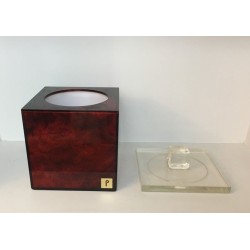 Square Ice Bucket in Tortoiseshell-Effect Red Lucite — Signed, French Work, Circa 1970