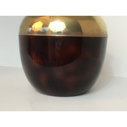 Apple-Shaped Ice Bucket in Red Lucite and Gilt Brass — French Work, Circa 1970