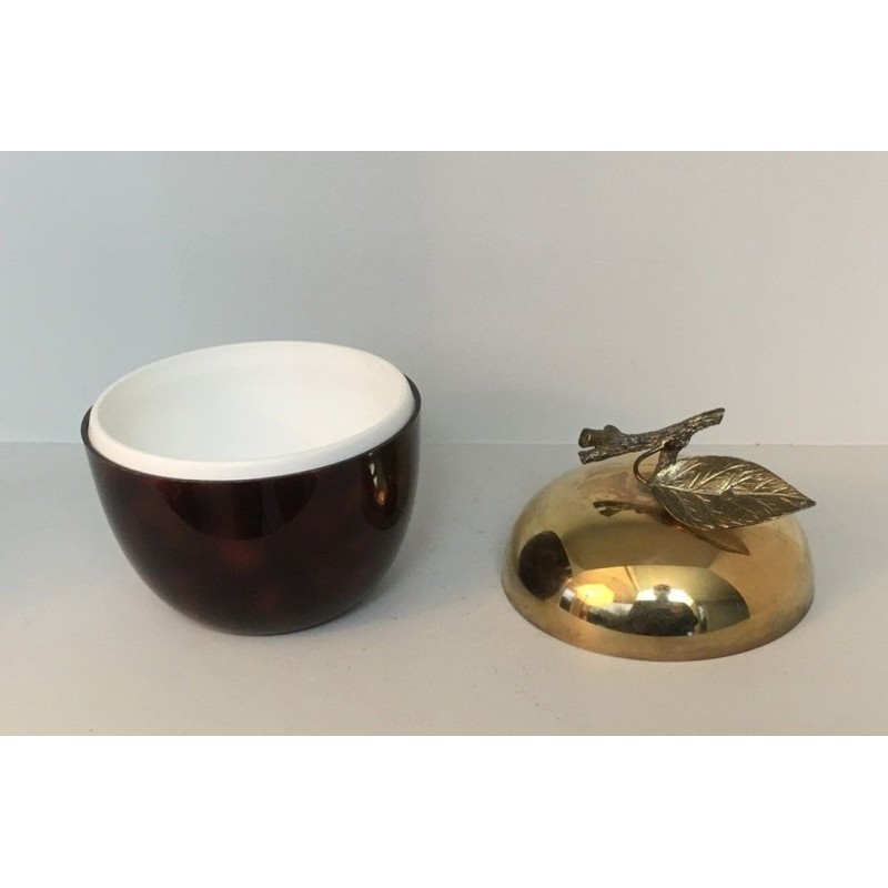 Apple-Shaped Ice Bucket in Red Lucite and Gilt Brass — French Work, Circa 1970