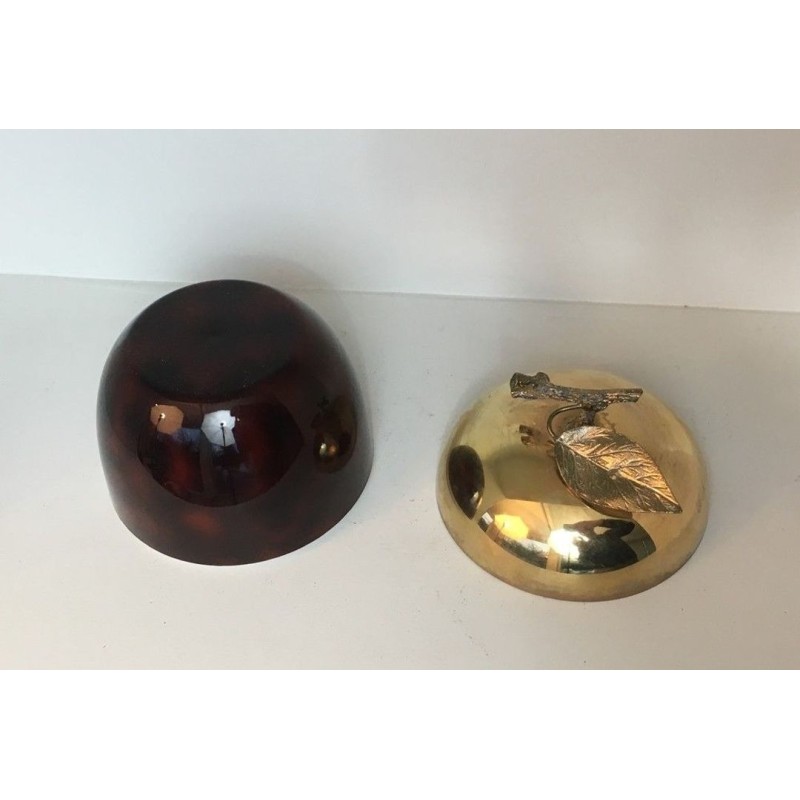 Apple-Shaped Ice Bucket in Red Lucite and Gilt Brass — French Work, Circa 1970