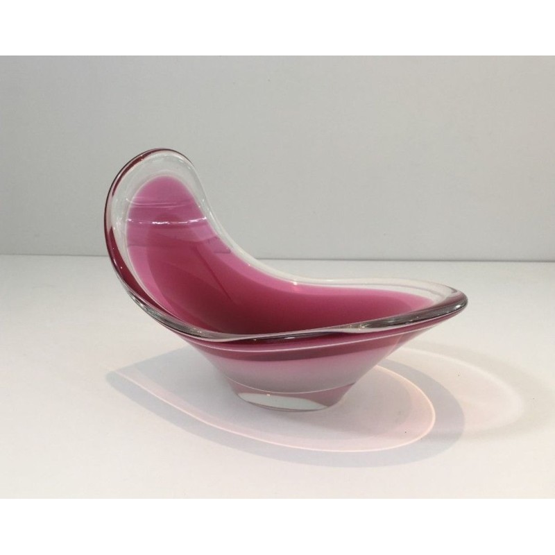 Free-Form Cased Crystal Bowl in Deep Raspberry Pink — Signed, Scandinavian Work, Circa 1970