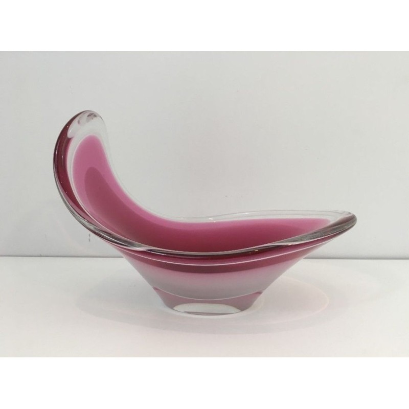 Free-Form Cased Crystal Bowl in Deep Raspberry Pink — Signed, Scandinavian Work, Circa 1970