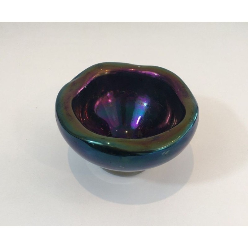 Iridescent Glass Vide-Poche with Organic Undulating Rim — Circa 1950