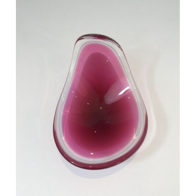 Free-Form Cased Crystal Bowl in Deep Raspberry Pink — Signed, Scandinavian Work, Circa 1970