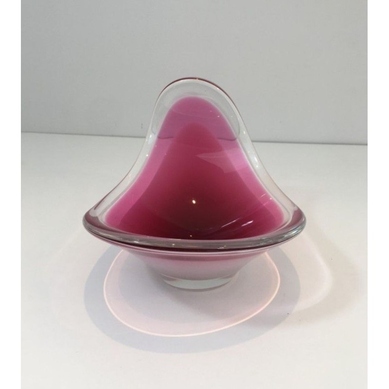 Free-Form Cased Crystal Bowl in Deep Raspberry Pink — Signed, Scandinavian Work, Circa 1970