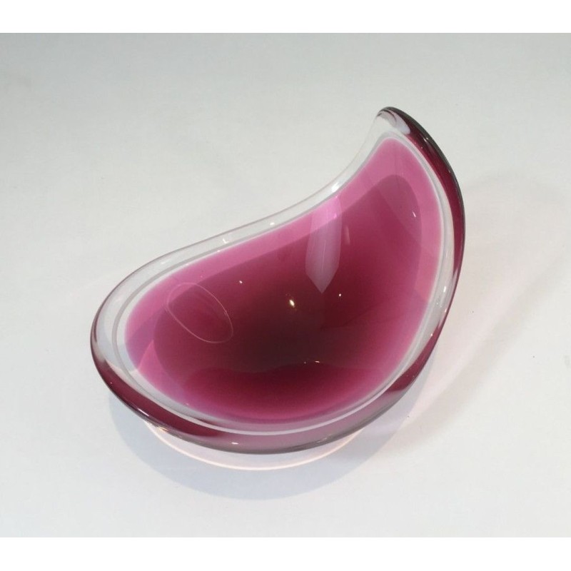 Free-Form Cased Crystal Bowl in Deep Raspberry Pink — Signed, Scandinavian Work, Circa 1970