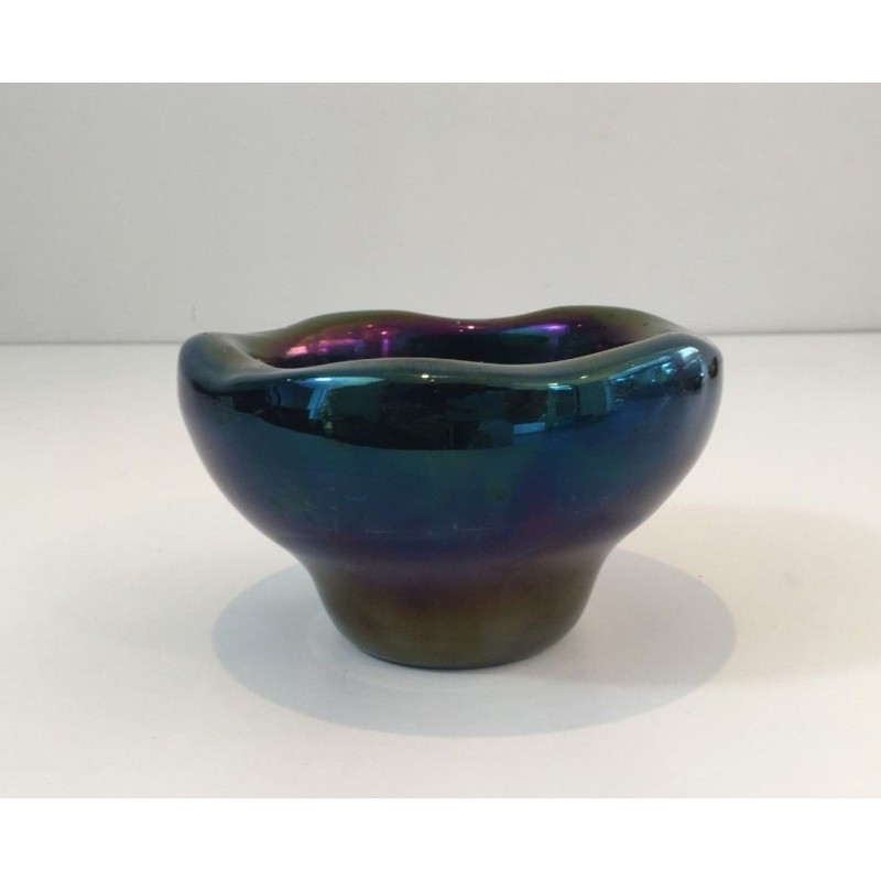 Iridescent Glass Vide-Poche with Organic Undulating Rim — Circa 1950