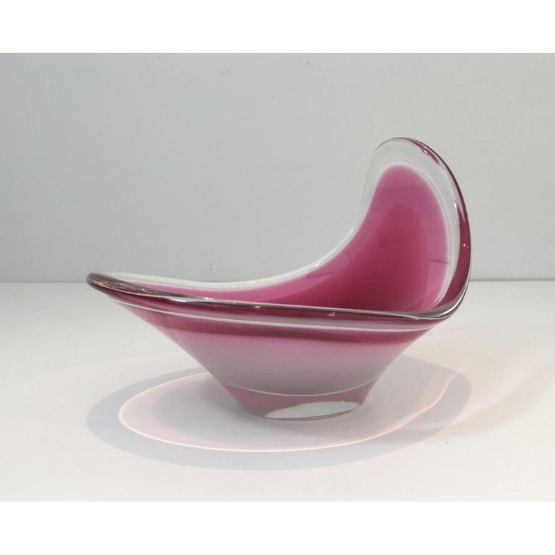 Free-Form Cased Crystal Bowl in Deep Raspberry Pink — Signed, Scandinavian Work, Circa 1970