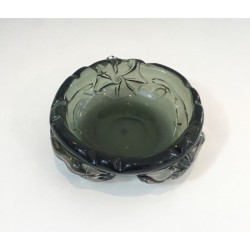 Large Dark Green Crystal Ashtray with Sculpted Shark Reliefs — Circa 1970