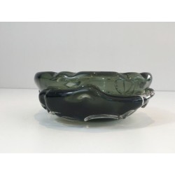 Large Dark Green Crystal Ashtray with Sculpted Shark Reliefs — Circa 1970
