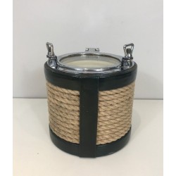 Ice Bucket in Rope, Leather and Chrome — In the Style of Jacques Adnet, Circa 1950