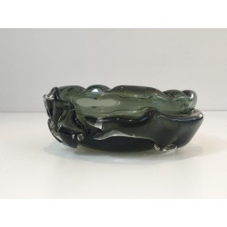 Large Dark Green Crystal Ashtray with Sculpted Shark Reliefs — Circa 1970