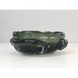Large Dark Green Crystal Ashtray with Sculpted Shark Reliefs — Circa 1970
