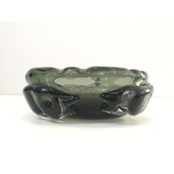Large Dark Green Crystal Ashtray with Sculpted Shark Reliefs — Circa 1970