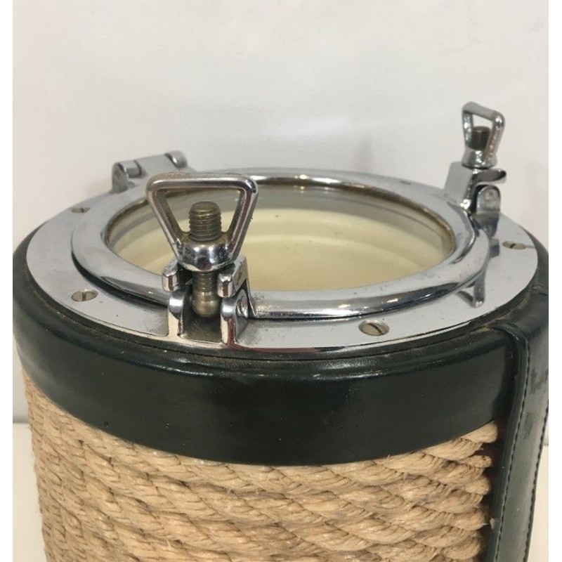 Ice Bucket in Rope, Leather and Chrome — In the Style of Jacques Adnet, Circa 1950