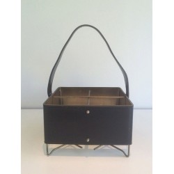 Porte-Bouteilles en Cuir, Laiton et Métal Doré