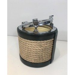 Ice Bucket in Rope, Leather and Chrome — In the Style of Jacques Adnet, Circa 1950