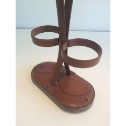 Leather Bottle Holder — Signed Delvaux, Belgian Work, Circa 1970