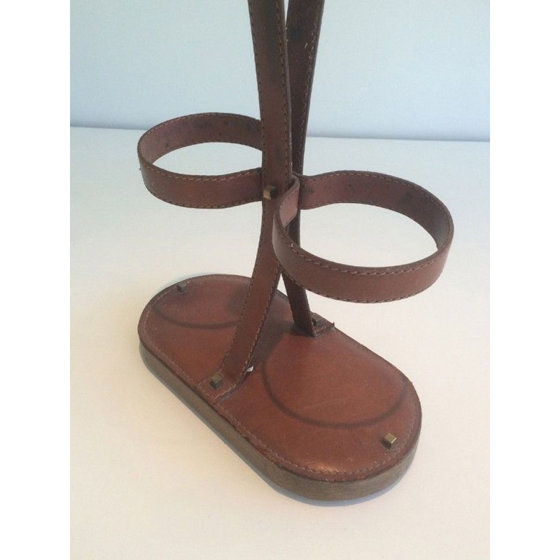 Leather Bottle Holder — Signed Delvaux, Belgian Work, Circa 1970
