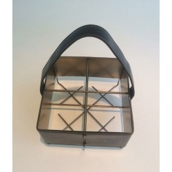 Four-Bottle Carrier in Leather and Gilt Metal with Brass Feet — French Work, Circa 1950