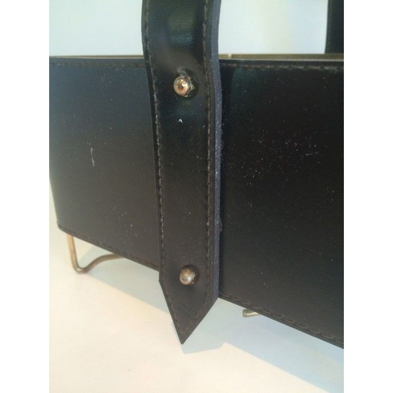 Four-Bottle Carrier in Leather and Gilt Metal with Brass Feet — French Work, Circa 1950