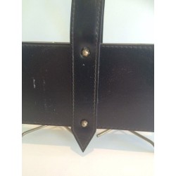 Four-Bottle Carrier in Leather and Gilt Metal with Brass Feet — French Work, Circa 1950