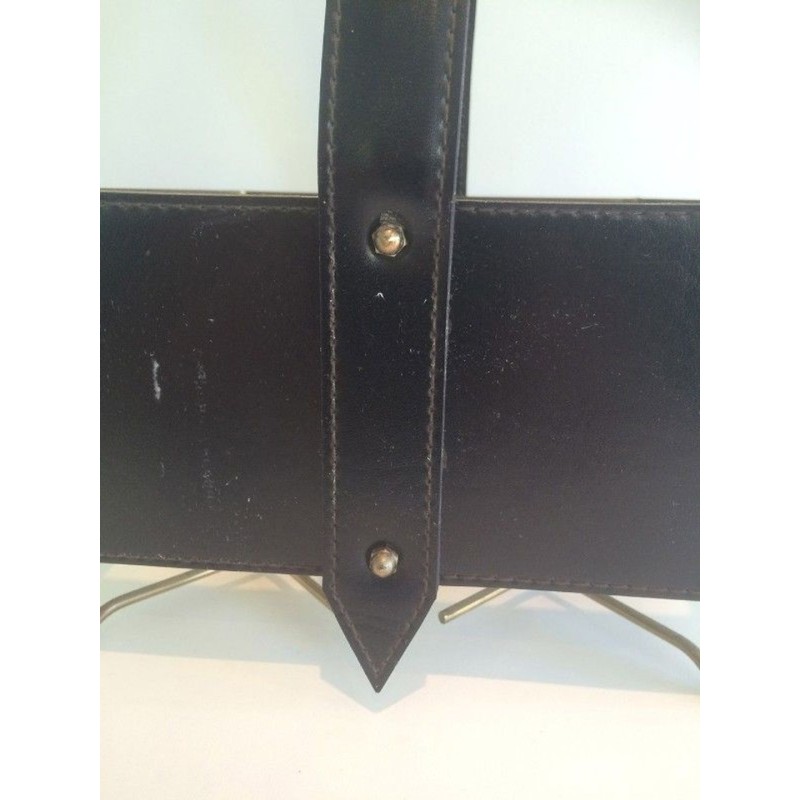 Four-Bottle Carrier in Leather and Gilt Metal with Brass Feet — French Work, Circa 1950