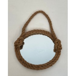Round Rope Wall Mirror with Hanging Loop — In the Style of Audoux-Minet, Circa 1970