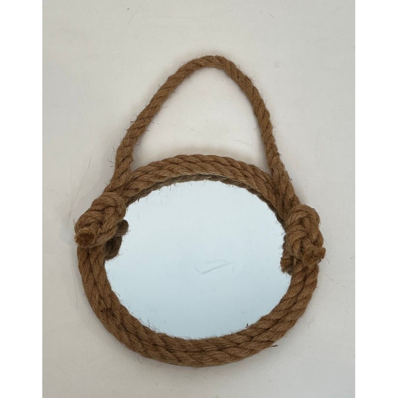 Miroir Mural Rond en Corde à Boucle de Suspension — Dans le Goût d'Audoux-Minet, Vers 1970