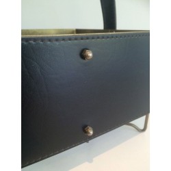 Four-Bottle Carrier in Leather and Gilt Metal with Brass Feet — French Work, Circa 1950