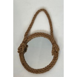 Round Rope Wall Mirror with Hanging Loop — In the Style of Audoux-Minet, Circa 1970