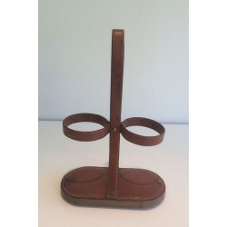 Leather Bottle Holder — Signed Delvaux, Belgian Work, Circa 1970
