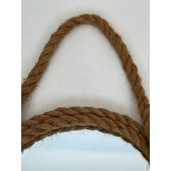 Round Rope Wall Mirror with Hanging Loop — In the Style of Audoux-Minet, Circa 1970