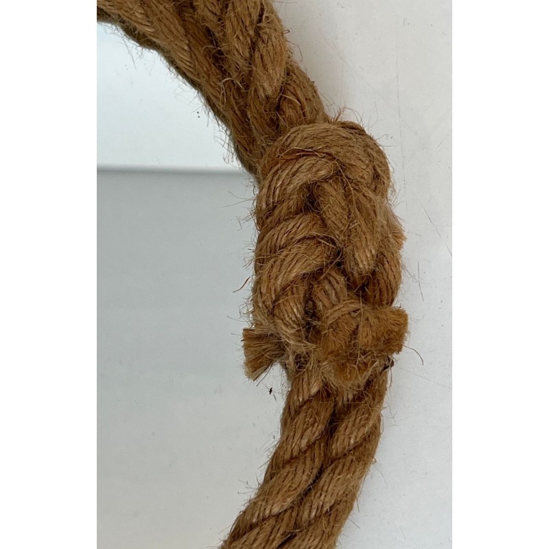 Round Rope Wall Mirror with Hanging Loop — In the Style of Audoux-Minet, Circa 1970