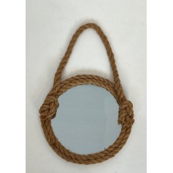 Miroir Mural Rond en Corde à Boucle de Suspension — Dans le Goût d'Audoux-Minet, Vers 1970