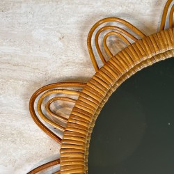 Flower-Shaped Looped Rattan Wall Mirror — French Work, Circa 1970