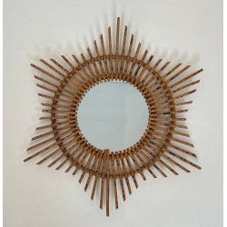 Star-Shaped Rattan Wall Mirror — French Work, Circa 1970