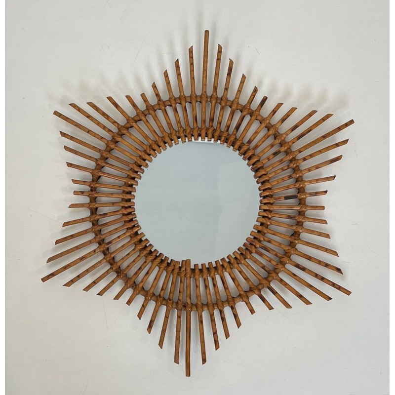 Miroir Mural en Rotin en Forme d'Étoile — Travail Français, Vers 1970