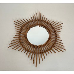 Star-Shaped Rattan Wall Mirror — French Work, Circa 1970