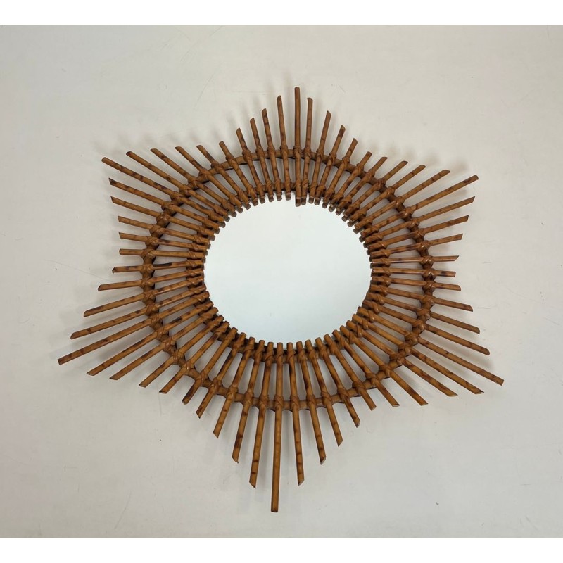 Star-Shaped Rattan Wall Mirror — French Work, Circa 1970