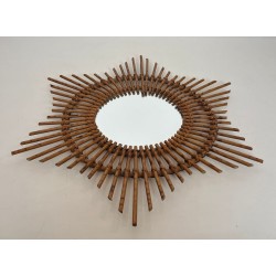 Star-Shaped Rattan Wall Mirror — French Work, Circa 1970