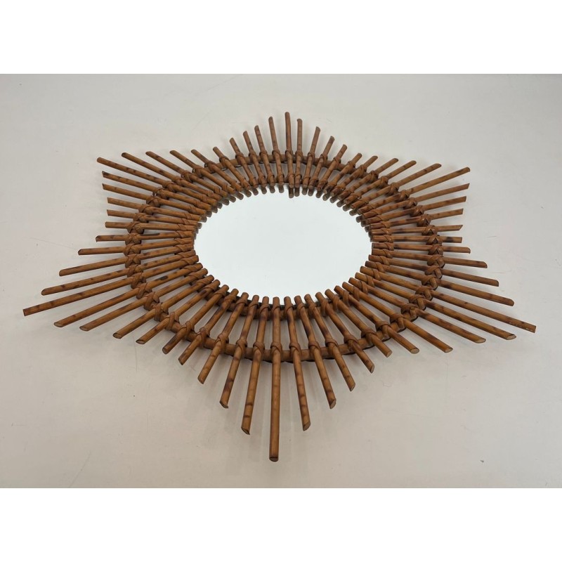 Star-Shaped Rattan Wall Mirror — French Work, Circa 1970