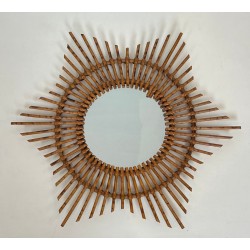 Star-Shaped Rattan Wall Mirror — French Work, Circa 1970