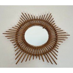 Miroir Mural en Rotin en Forme d'Étoile — Travail Français, Vers 1970