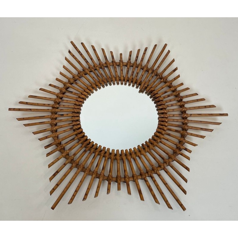Star-Shaped Rattan Wall Mirror — French Work, Circa 1970