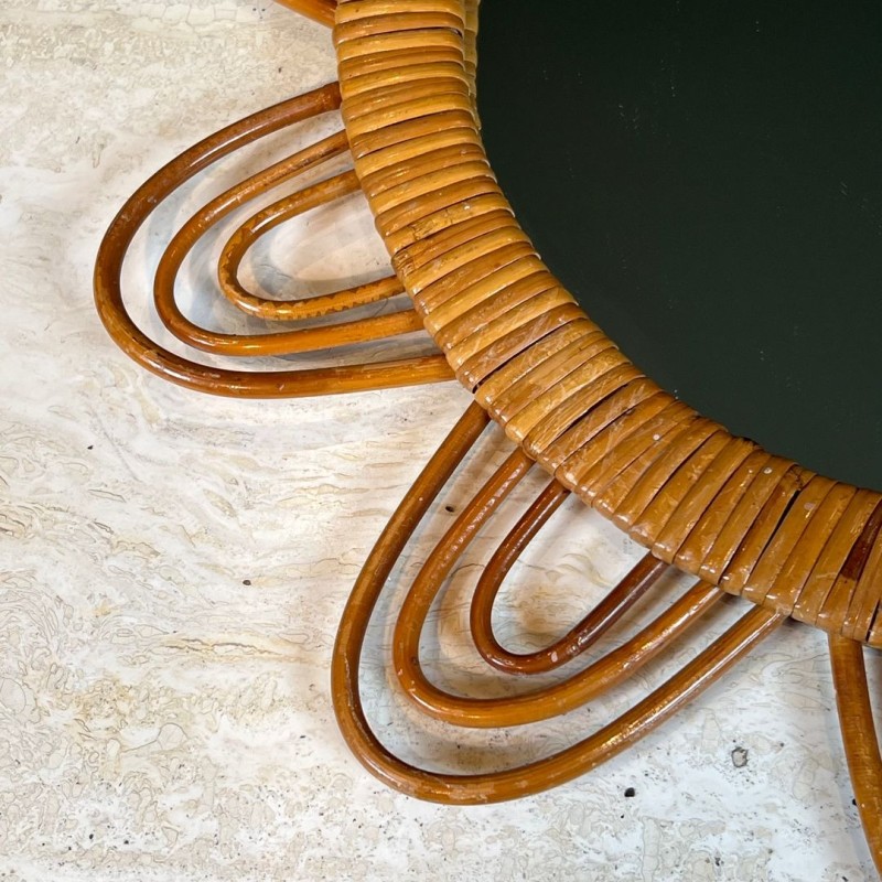 Flower-Shaped Looped Rattan Wall Mirror — French Work, Circa 1970